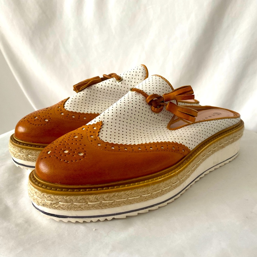 Toutounis Greek Brand Leather Platform Oxford Slides